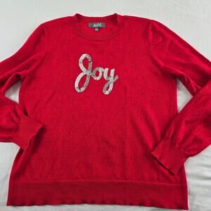 Joy Holiday Sequin Sweater Marled Reunited Clothing Red Silver Large Christmas
